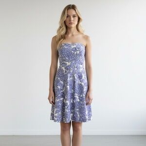 4/$24 Guess Vintage Strapless A-Line Purple White Floral Print‎ Midi Sun Dress